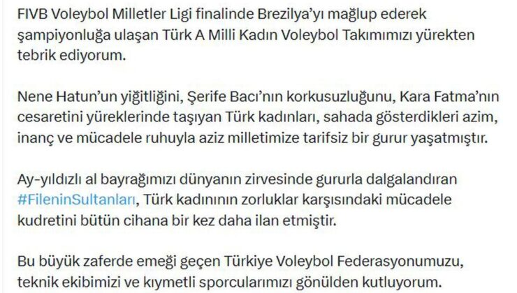 Bahçeli’den Filenin Sultanları’na tebrik