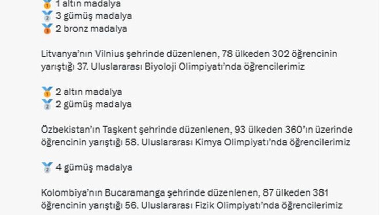 Bakan Kacır’dan uluslararası bilim olimpiyatlarında madalya kazanan öğrencilere tebrik