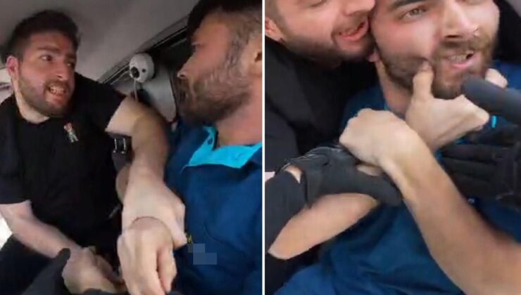Otomobilinden inen sürücü, kamyonet sürücüsünü darbetti
