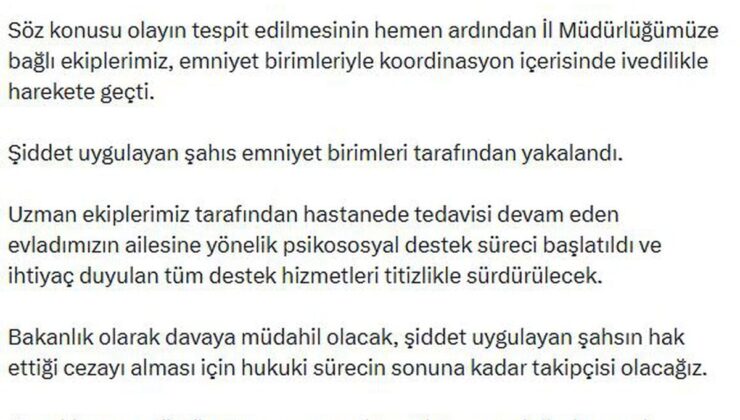 Bakan Göktaş’tan Mersin’de darbedilen çocuğun ailesine telefon