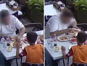Kamera her şeyi kaydetti! Çocuğunun yanında yaptığı rezilliği bakın