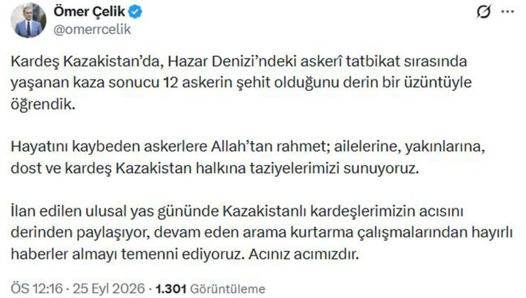 AK Parti’li Çelik’ten, Kazakistan’a taziye mesajı