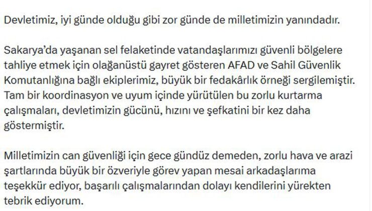 Bakan Çiftçi, Sakarya selinde AFAD ve Sahil Güvenlik ekiplerini tebrik etti