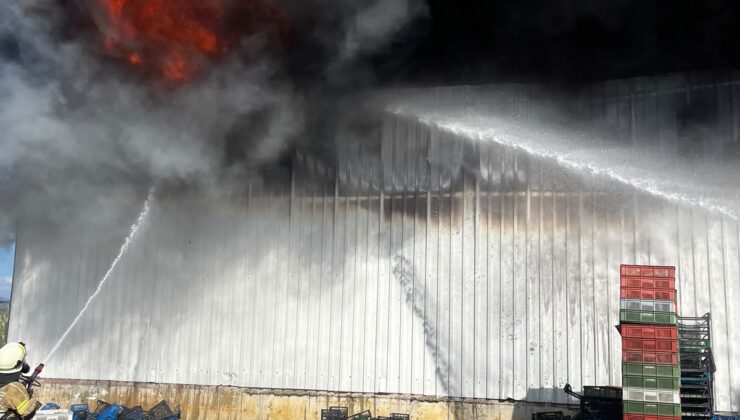 Bursa Yenişehir’de soğuk hava deposunda çıkan yangına itfaiye müdahale ediyor