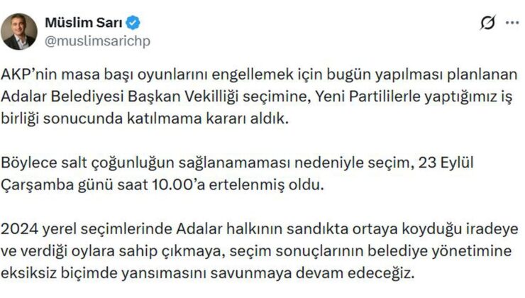 CHP’li Sarı, Adalar Belediyesi Başkan Vekilliği seçimine katılmayacaklarını açıkladı