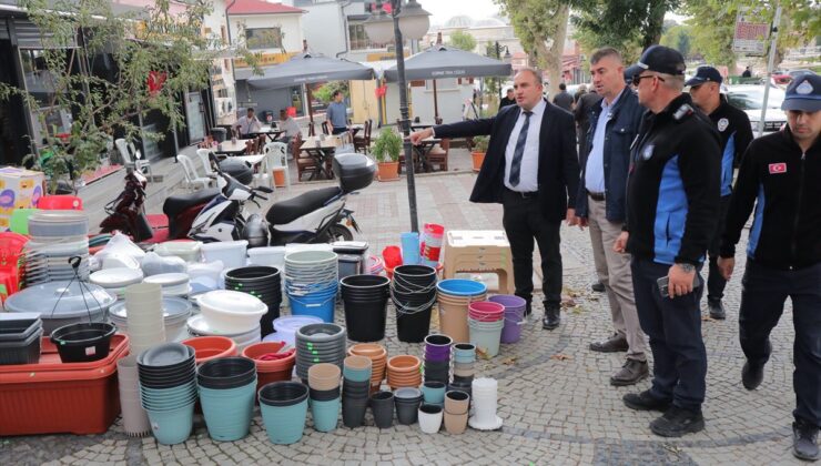 Edirne Belediyesi zabıtası kaldırım işgalini denetledi, esnafa uyarı yaptı