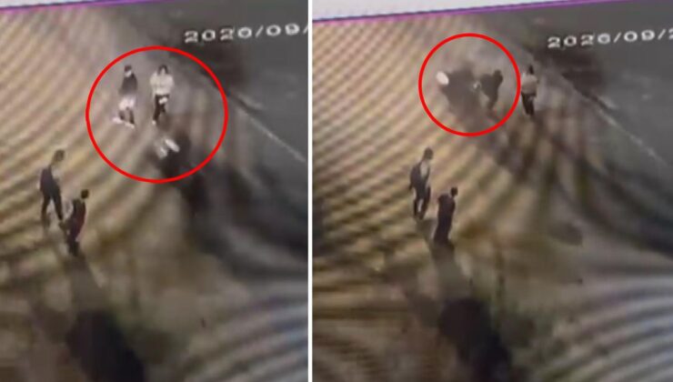 Kızıyla ekmek almaya giderken motosiklet çarptı! Korku dolu anlar kamerada