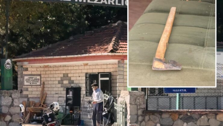 Mezarlıkta baltalı dehşet! Kaptığı gibi husumetlisinin başına indirdi
