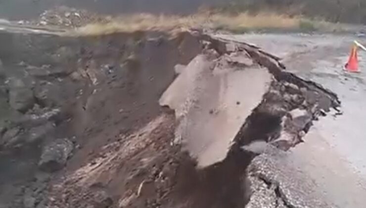 Tokat Pazar’da sağanak sonrası heyelanda Ocaklı köyü yolu çöktü, anlar kamerada