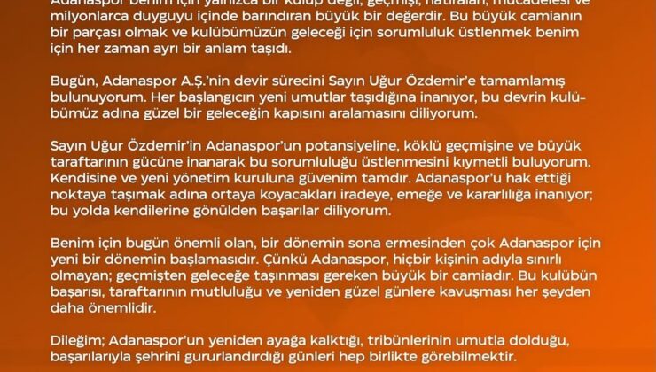 Adanaspor Uğur Özdemir’e devredildi, Başkan Göleli devri duyurdu