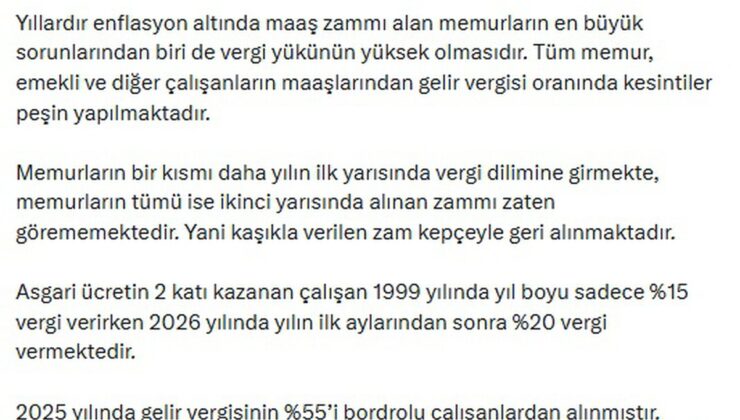 AES Başkanı Öğretici, memurlar için vergi diliminin yüzde 10’da sabitlenmesini istedi
