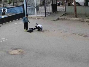 Amasya’da karnına top çarpan çocuğa okul müdürünün müdahalesi kamerada yer aldı