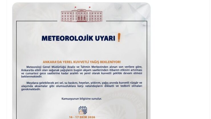Ankara Valiliği, akşamdan itibaren kuvvetli yağışa karşı vatandaşlara uyarıda bulundu