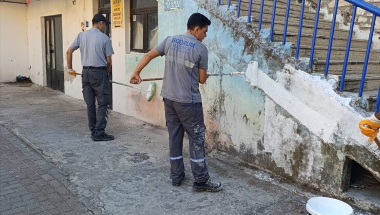 Bodrum Belediyesi, mavi-beyaz renkleri korumak için cadde ve sokakları boyuyor