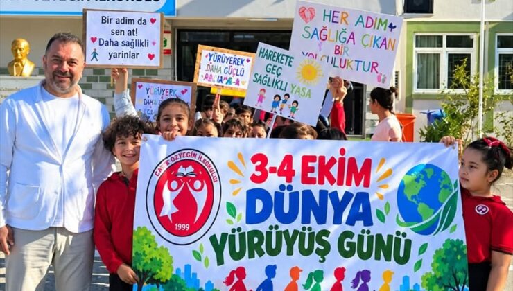 Bornova’daki Doktor Cavit Özyeğin İlkokulu öğrencileri Dünya Yürüyüş Günü’nde yürüdü