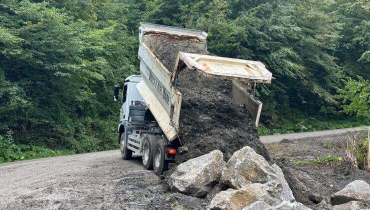 Düzce Kaynaşlı’da ikinci heyelan bölgesinde İl Özel İdaresi taş tahkimatı yaptı