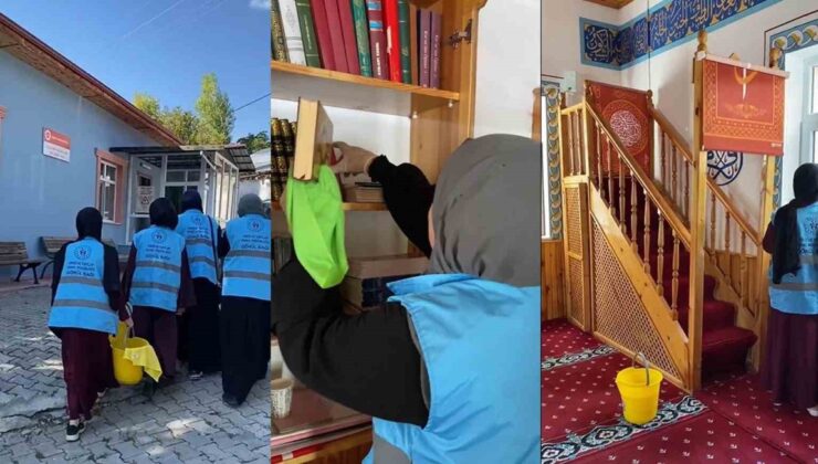 Erzincan’da Terzi Baba Yurdu öğrencileri cami ziyaretinde temizlik yaptı