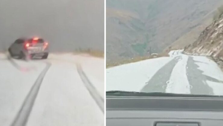 Malatya’da dolu yağışı yolları beyaza bürüdü