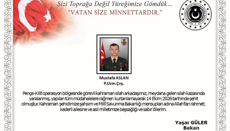 MSB: Piyade uzman çavuş Mustafa Aslan şehit oldu