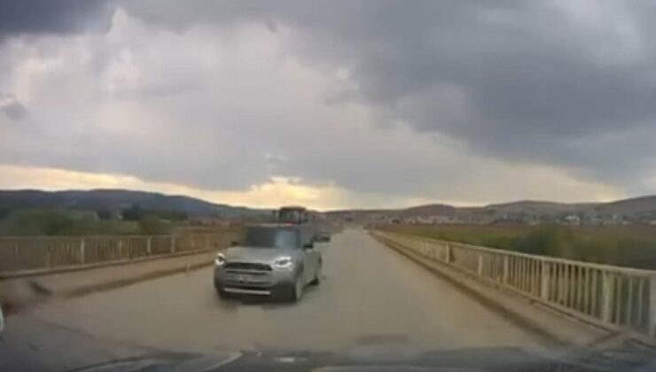 Sivas’ta Karşıyaka Köprüsü’nde hatalı sollayan sürücü, çarpışmaktan son anda kurtuldu