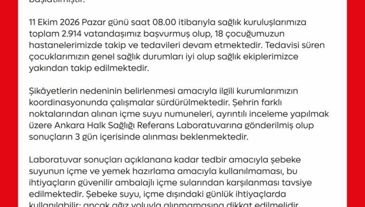 Tokat Valiliği şebeke suyu için uyardı, 2 bin 914 kişi sağlık kuruluşlarına başvurdu